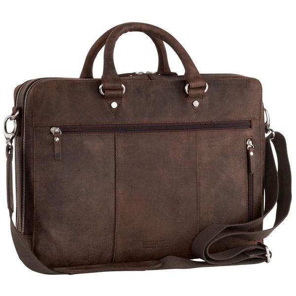 Leonhard Heyden Pelle Cartella Borsa A Tracolla Con Scomparto Per Laptop Salisbury Briefcase 2 Compartments Brown Marrone-image