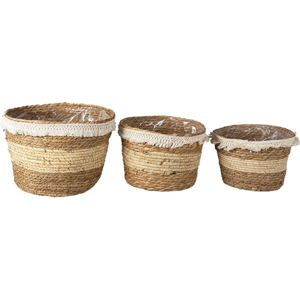 Cesto Portaoggetti Clayre & Eef Set Di 3 Ø 32 Ø 28 Ø 24 Cm Paglia Marrone-image