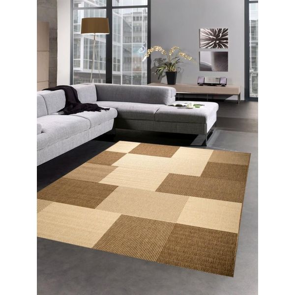 Tappeto Sisal Look Cucina Tappeto A Scacchi Beige Marrone Dimensioni - 80X150 Cm-image