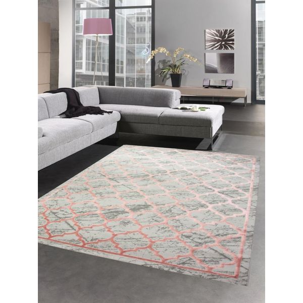 Tappeto Soggiorno Tappeto Motivo Marocchino Grigio Rosa Dimensioni - 80X150 Cm-image