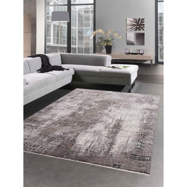 Tappeto Salotto Tappeto Di Design Astratto Grigio Beige Dimensioni - 80X150 Cm-image
