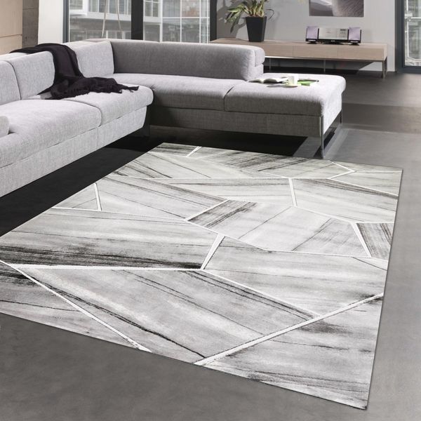 Tappeto Moderno Da Salotto Motivo Geometrico Grigio Dimensioni - 200 X 290 Cm-image