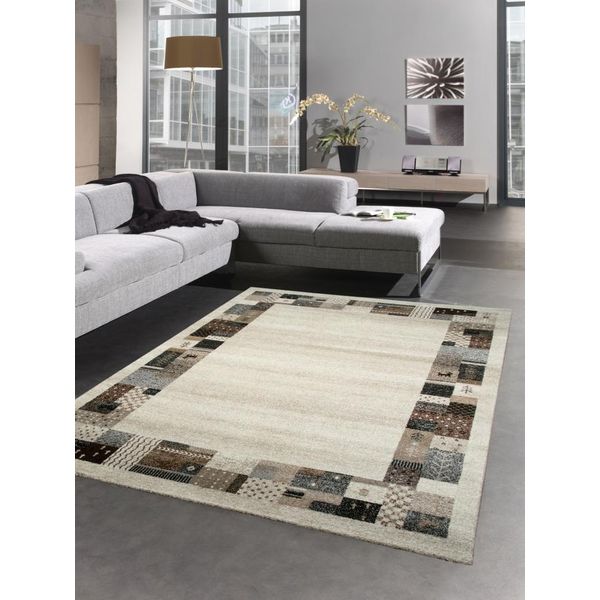 Tappeto Di Design Tappeto Moderno Tappeto Per Il Soggiorno Bordo Beige Crema Turchese Dimensioni - 80X150 Cm-image