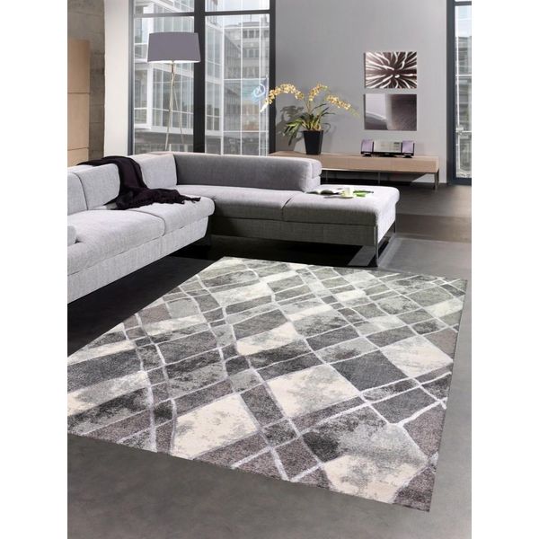 Tappeto Soggiorno Tappeto Soggiorno Rombo Grigio Crema Dimensioni - 120X170 Cm-image