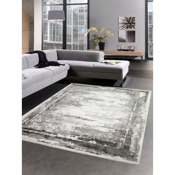 Tappeto Moderno Di Design Per Il Soggiorno In Grigio Crema Blu Dimensioni - 80 X 300 Cm-image