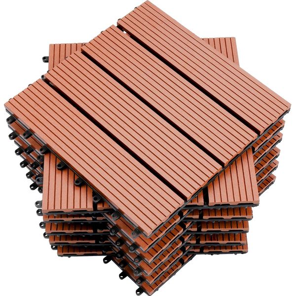 Wolketon Piastrelle Terrazza Wpc Piastrelle Legno Plastica 11Pcs 1M² Set 30X30Cm, Marrone Giardino Click Piastrelle Pavimentazione Con Drenaggio Piastrelle Terrazza Balcone-image