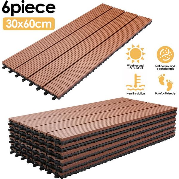 Wolketon Wpc Piastrelle Per Patio 6 Piastrelle Di Legno Piastrelle Per Balcone Piastrelle A Scatto Pavimentazione In Plastica Ad Incastro Marrone-image