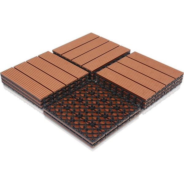 Wolketon Wpc Piastrelle Per Terrazze 11 Piastrelle In Legno Plastica Per 1M² 30X30Cm Giardino Click Piastrelle Pavimentazione Con Drenaggio Piastrelle Balcone-image