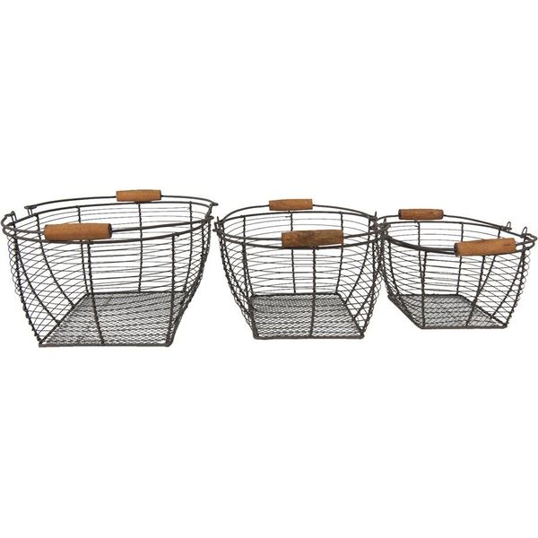 Cesto Portaoggetti Clayre & Eef Set Di 3 Cesti 35X26X14 Cm In Ferro Marrone-image
