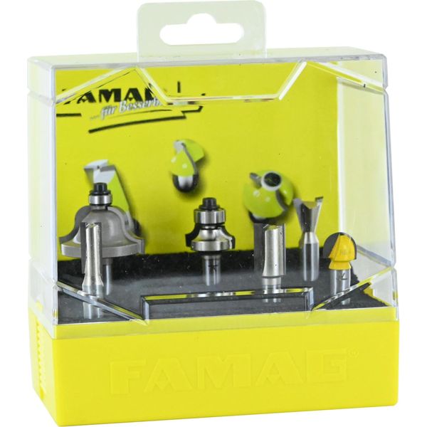 Famag Set Combinato Da 6 Pezzi Fresa A Smussare Con Punta In Metallo Duro Fresa Per Profili Fresa Per Scanalature Gambo 8 Mm Legno Massiccio E Materiali Per Pannelli-image