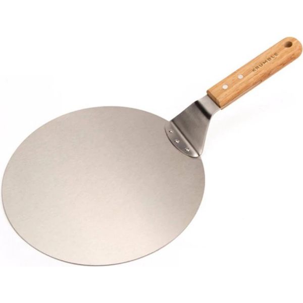 Buccia Per Pizza Krumble - Acciaio Inossidabile Rotondo - Per Grigliare O Cuocere - Buccia Per Pizza - Manico Di Legno - Diametro ø25,5 Cm-image