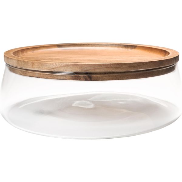 Quvio Ciotola In Vetro Con Coperchio In Legno - Decorazione Da Tavolo - Ciotola Per Tavolino - Marrone-image