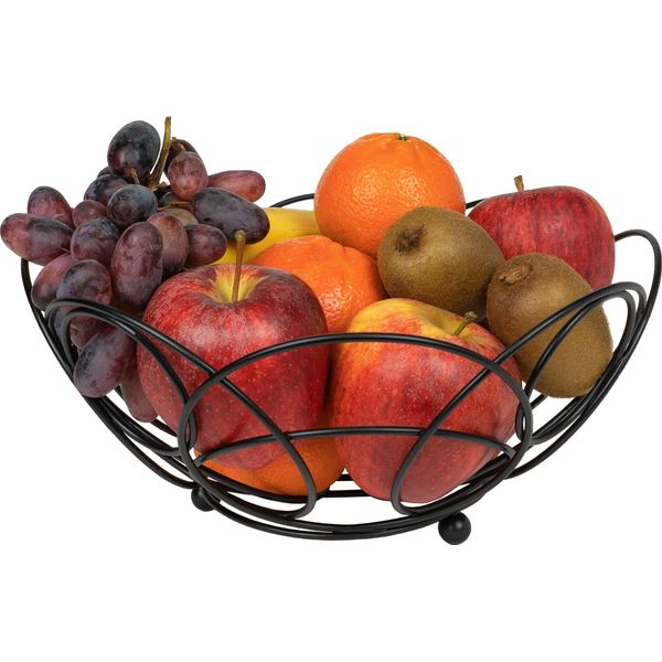 Quvio Ciotola Per La Frutta Con Motivo - Cestino Per La Frutta - Organizzatore Per La Cucina - Ciotola Per La Verdura - Organizzatore Per La Frutta - Ciotola Decorativa - Metallo - 27 X 12 Cm (Dxh) - Nero-image