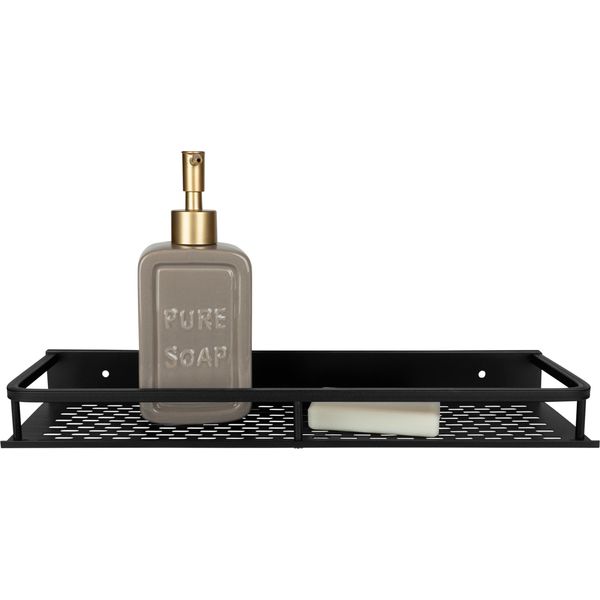 Quvio Mensola Da Doccia - Mensola Da Bagno - Scaffale - Mensola Da Cucina - Mensola Da Parete - Portaspezie - Acciaio - Rettangolare - Viti Incluse - 11,5 X 40 X 4 Cm (Lxlxh) - Nero-image