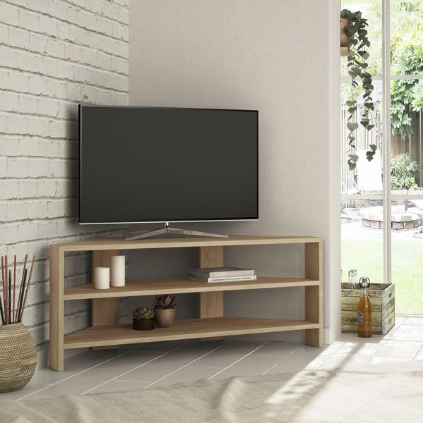 Decortie Thales Moderno Mobile Tv Angolare Centro Multimediale Tv Angolare In Rovere 110 X 36 X 45 Cm-image