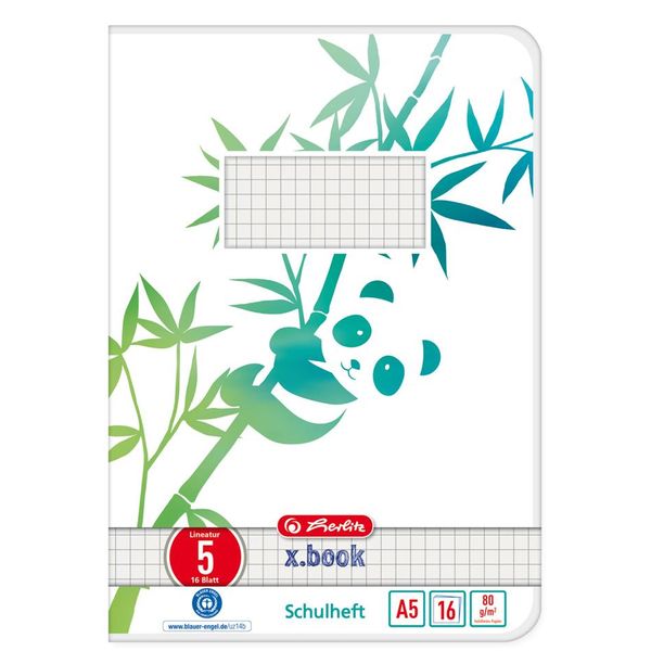 Herlitz 50040025 Herlitz Schulheft A5 Greenline 16 Bl. Lineatur 05 Panda-image