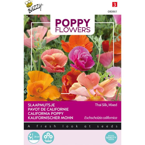 Buzzy Poppy Flowers Papavero Californiano Semi Di Seta Tailandese - Circa 0,1 Gr | Buzzy_080861-image