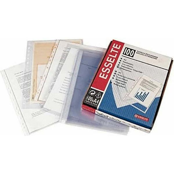 Scatola 100 Maniche In Polipropilene Multidrill Formato A4 80 Micron 11 Fori Vetro Esselte-image