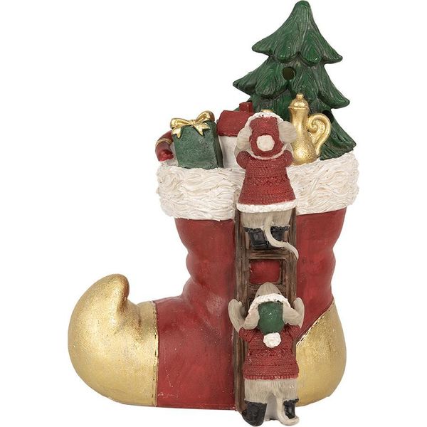 Clayre & Eef Decorazione Natalizia Con Illuminazione A Led Stivali 14X10X19 Cm Mouse In Poliresina Rosso-image