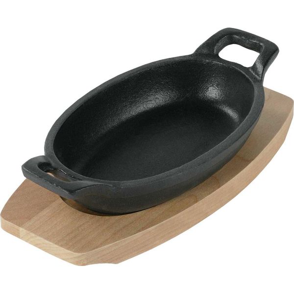 Freyersbacher® Padella Piccola In Ghisa Ovale 14X9 Cm, Padella Da Portata Smaltata | Con Asse E Panno-image