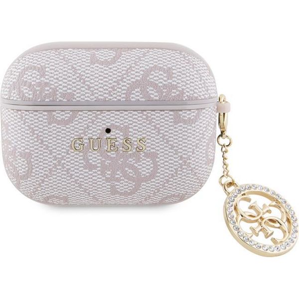 Guess, Cover Per Airpods Pro 4G Script Con Charm Scintillante Con Strass, Rosa Antico-image