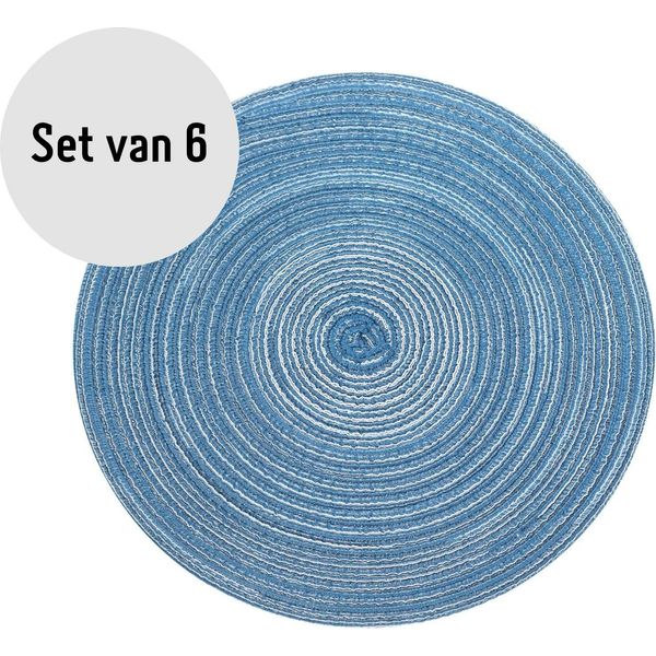 Krumble Tovagliette Rotonde - Tovagliette - Sottobicchieri - Accessori Per La Tavola - Set Di 6 - Diametro 36 Cm - Blu/Grigio-image