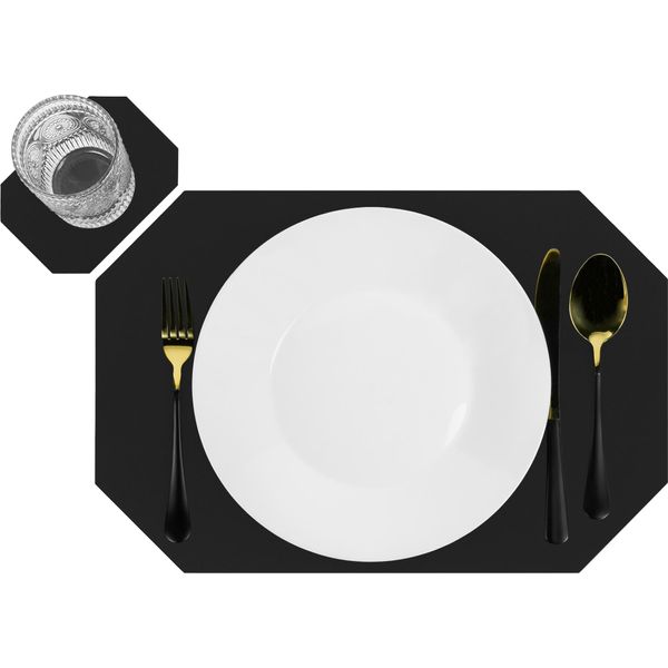 Tovaglietta Krumble Con Sottobicchiere - Tovagliette - Sottobicchieri - Tovaglietta In Finto Cuoio - Nero-image