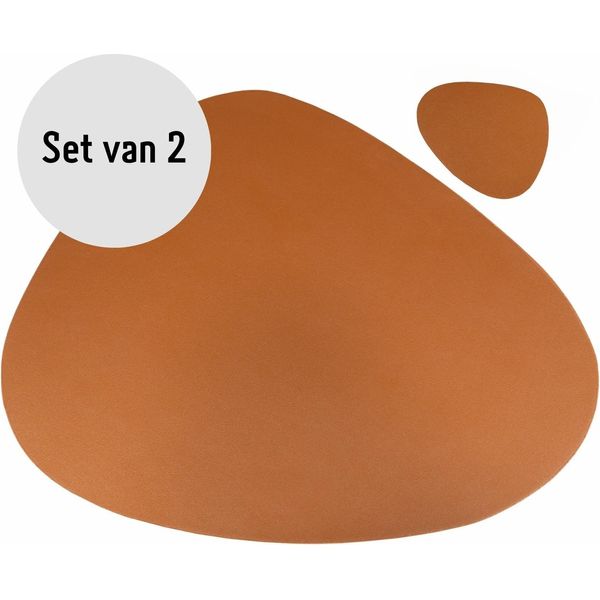Tovaglietta E Sottobicchiere Krumble - Tovaglietta Di Design Con Sottobicchiere / Marrone - Set Di 2 - Antiscivolo - Look In Pelle-image