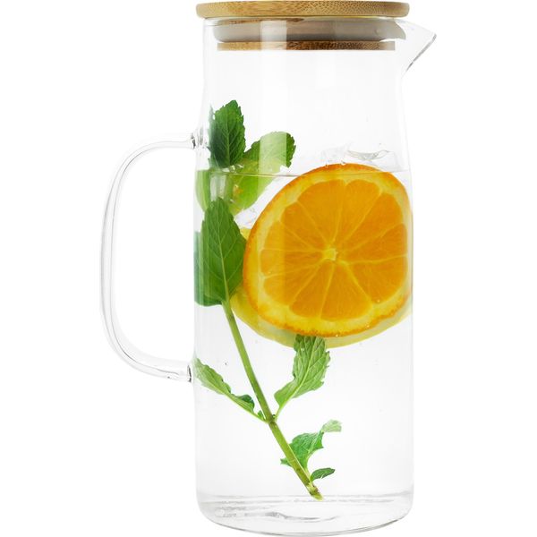 Caraffa Krumble Con Manico E Coperchio 1 Litro - Caraffa Per Acqua - Vetro - Legno-image