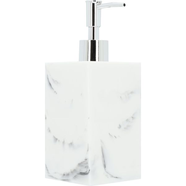 Quvio Distributore Di Sapone In Marmo - Plastica - Distributore Di Sapone - Accessori Per Il Bagno - Accessori Per La Toilette - Accessori Per La Cucina - Plastica - Bianco Con Grigio E Argento - 7,5 X 7,5 X 19 Cm-image