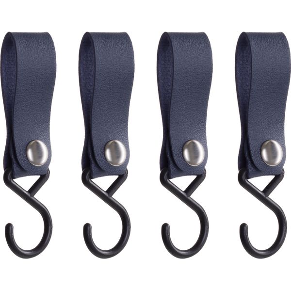 Quvio Gancio Per Appendere Con Cinghia In Pelle - Gancio Per Cappotto - Appendiabiti - Gancio - Gancio Da Cucina - Plastica - Pelle - Gancio Per Appendere - Set Di 4 - Blu-image