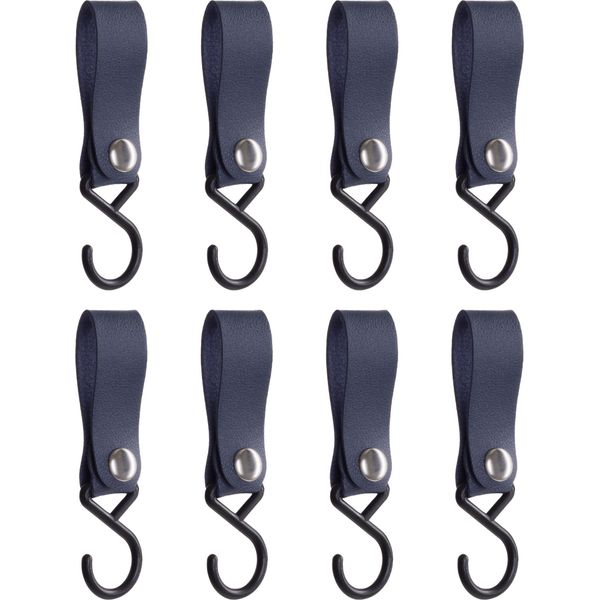 Quvio Gancio Per Appendere Con Cinghia In Pelle - Gancio Per Cappotto - Appendiabiti - Gancio - Gancio Da Cucina - Plastica - Pelle - Gancio Per Appendere - Set Di 8 - Blu-image