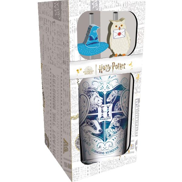 Szklanka Harry Potter Z Metalową SłOmką Hogwarts 485 Ml, Oficjalna Licencja-image