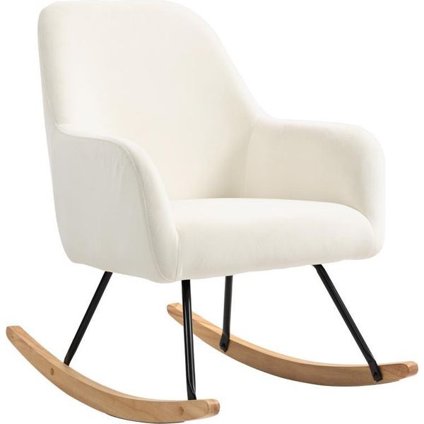 Fortuna Lai Sedia A Dondolo Poltrona A Dondolo Con Braccioli, Pattini In Legno, Poltrona Relax, Poltrona Con Effetto Velluto Poltrona Relax Poltrona A Dondolo Per Camera Da Letto, Soggiorno, Balcone Bianco Crema-image