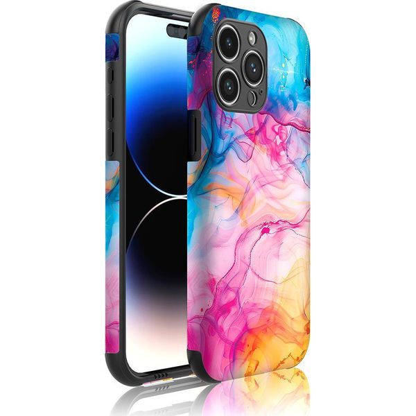 Smartphonica Custodia Per Iphone 14 Pro Con Paraurti E Stampa Marmo Acrilico Arcobaleno - Backcover Phonecase Stampa Marmo Acrilico Arcobaleno-image