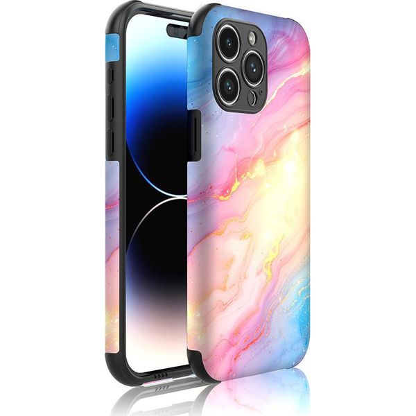 Smartphonica Custodia Per Iphone 14 Pro Con Paracolpi E Stampa Marmo Glitterato Arcobaleno - Backcover Phonecase Stampa Marmo Glitterato Arcobaleno-image