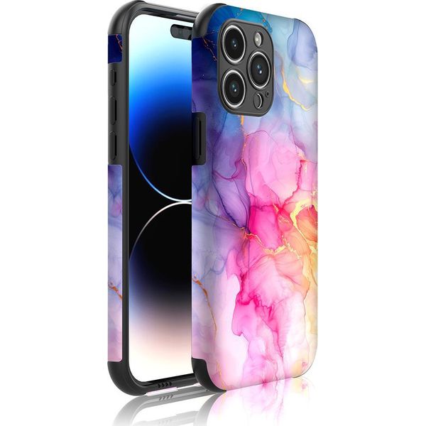 Smartphonica Custodia Per Iphone 14 Pro Max Con Paraurti E Stampa Marmo Arcobaleno - Backcover Phonecase Stampa Marmo Arcobaleno-image