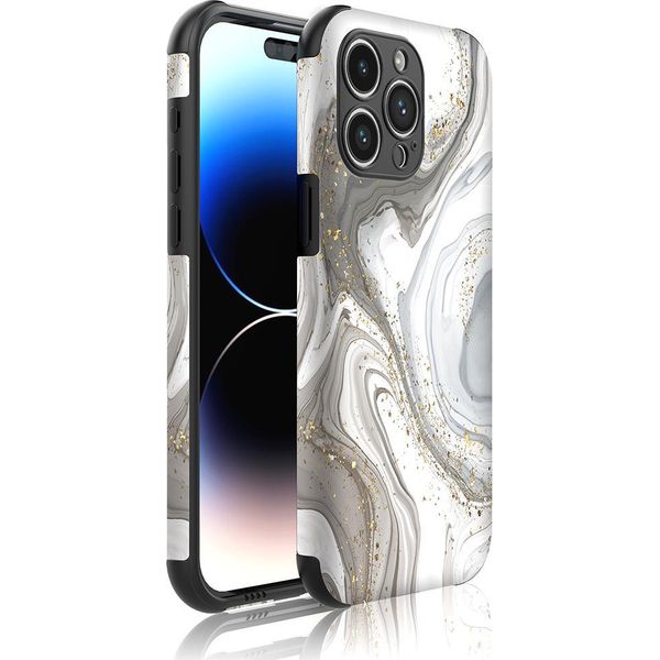 Smartphonica Custodia Per Iphone 14 Pro Con Paraurti E Stampa Silver Marble - Backcover Phonecase Silver Marble Print-image
