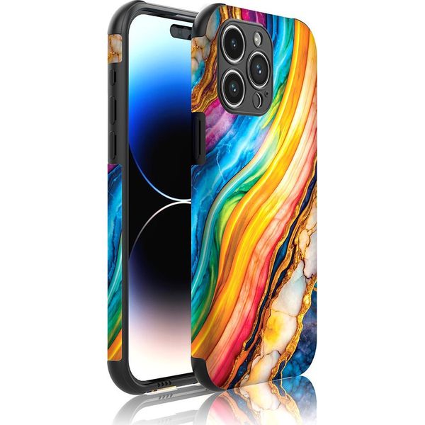 Smartphonica Custodia Per Iphone 14 Pro Con Paracolpi E Stampa Marmo Arcobaleno Dorato - Backcover Phonecase Stampa Marmo Arcobaleno Dorato-image