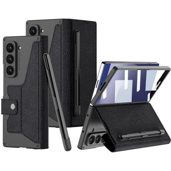 Custodia Per Samsung Galaxy Z Fold 7 Custodia Protettiva In Pelle Con Protezione Dello Schermo Incorporata E Slot Per Penna Nera-image