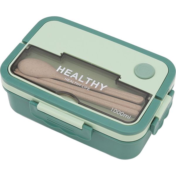 Scatola Per Il Pranzo In Plastica A 3 Scomparti 1000Ml Sicura Per Le Microonde Bento Box Per Bambini Adulti Studenti Lavoratori D'ufficio Verde Matcha-image