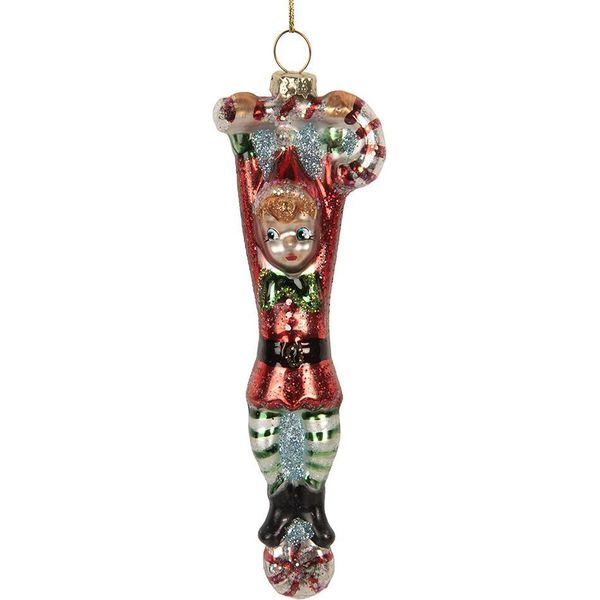 Tag Natalizia Clayre & Eef Elfo 4X2X13 Cm Vetro Rosso-image