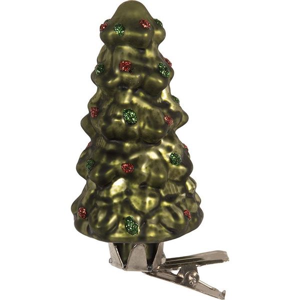 Ornamento Natalizio Clayre & Eef Albero Di Natale Ø 4X9 Cm Vetro Verde-image