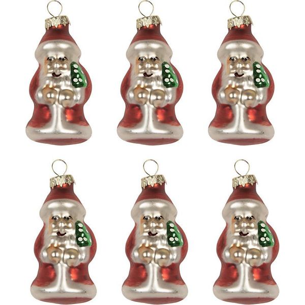 Ciondolo Natalizio Clayre & Eef Set Di 6 Babbo Natale Ø 3X35 Cm In Vetro Rosso-image