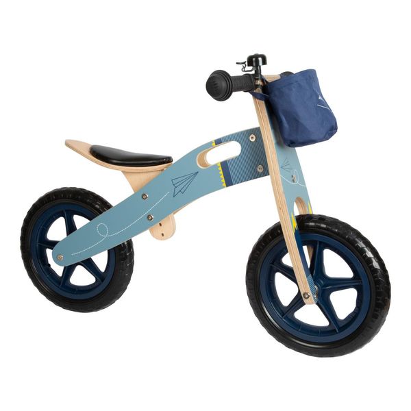 Small Foot - Bicicletta D'equilibrio In Legno Con Aeroplano Blu-image