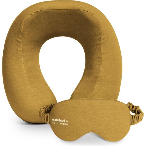 Set Da Viaggio Cuscino Da Viaggio In Memory Foam + Maschera Per Il Sonno Cuscino Per Il Collo Che Blocca La Luce, Copertura Per Aereo Rimovibile E Lavabile, Cuscino Per Il Collo E Maschera Per Gli Occhi, Accessori Da Viaggio, Harvest Gold-image