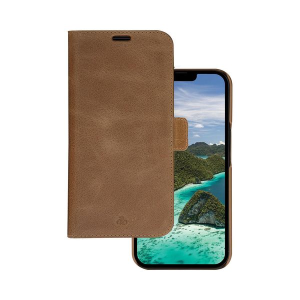 DBRAMANTE1928, Custodia Per Iphone 14 Plus Folio 2 In 1 Modello Lynge In Pelle Con Portacarte, Marrone Chiaro-image