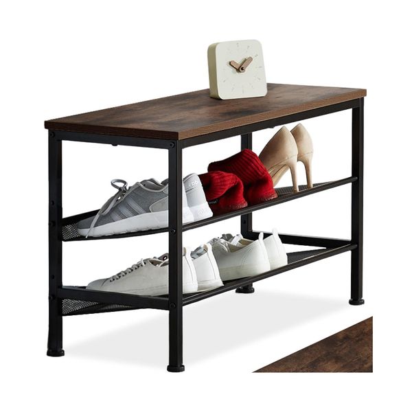 Tectake® Schuhregal, Industrial Style, Ablage Und 2 Gitterablagen, 75,5 X 30,5 X 45,5 Cm-image