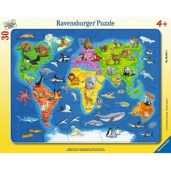 Ravensburger 6641 Puzzle Mappa Del Mondo Con Animali 30-48 Pezzi 6641-image