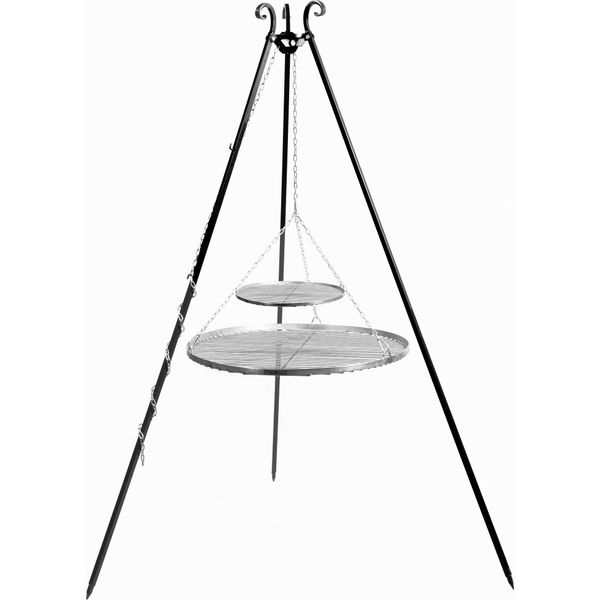 Barbecue Girevole 180 Cm - Doppia Griglia In Acciaio Grezzo 70 Cm + 40 Cm-image